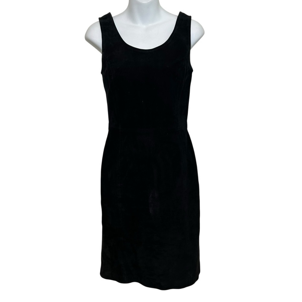 Morgan Taylor vintage black suede sleeveless sheath dress XS scoop back biker - Picture 2 of 10